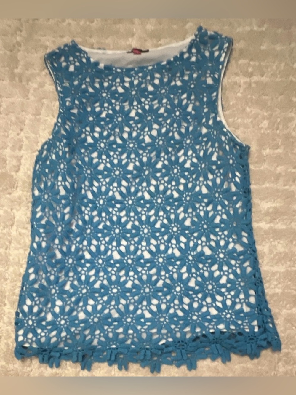 Vince Camuto Blue Floral Lace Sleeveless Tank Top Round Neck Pullover Size S